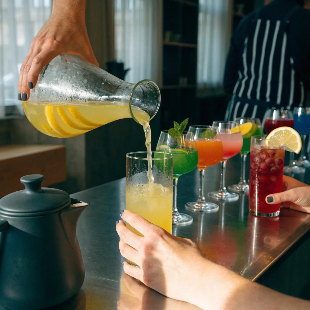 Barman nalévá nealko nápoj na baru